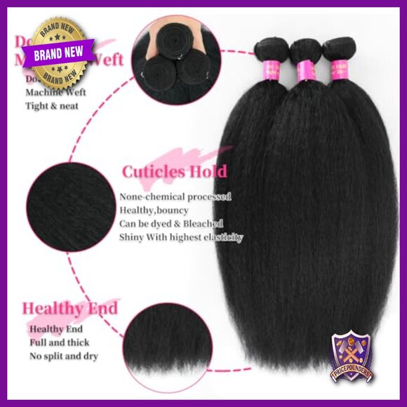 3 Bundle Human Hair Extensions 12-24 Inch Kinky Straight Weave main image 6